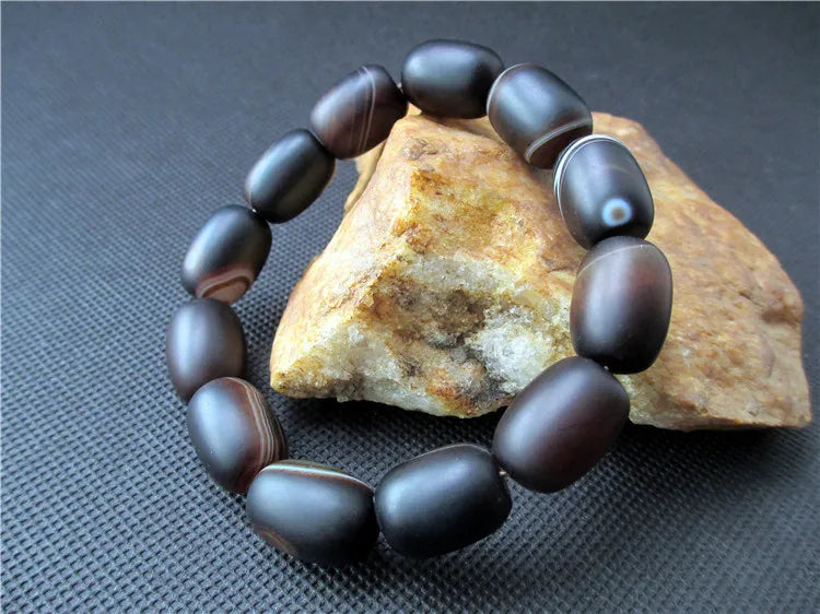 Pulseira Unissex de Sardonyx Natural - Amuleto de Sorte Multicolorido - Ágata Fosca Elíptica - Moda e Qualidade - Semi Joias - Reiki - Feng Shui - Pedras Naturais