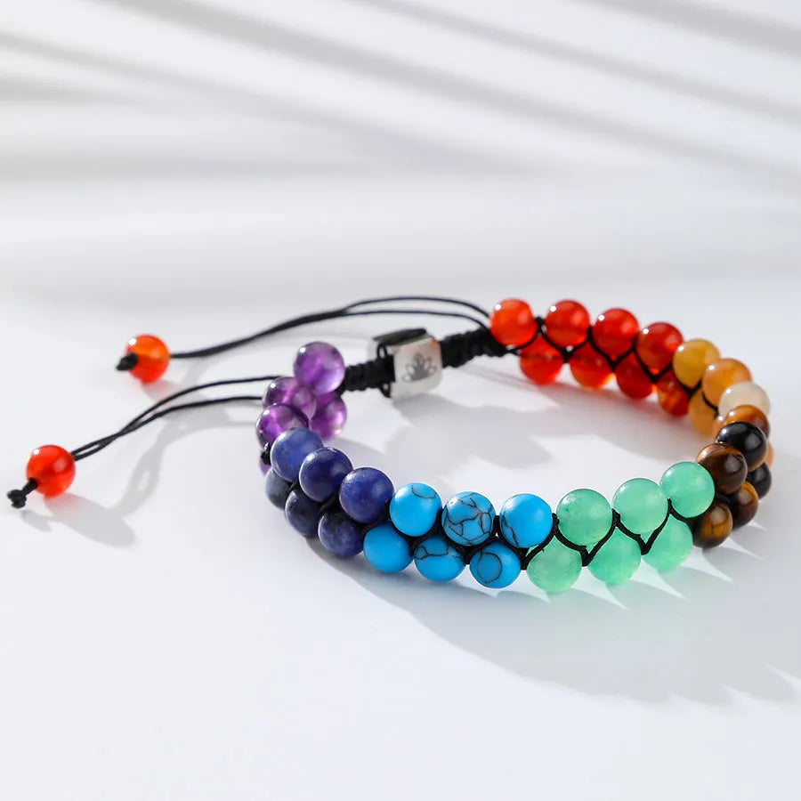 Pulseira com 7 Pedras Naturais de Yoga - Cristal e Pedra Bruta, Feita à Mão - Chacras - Reiki