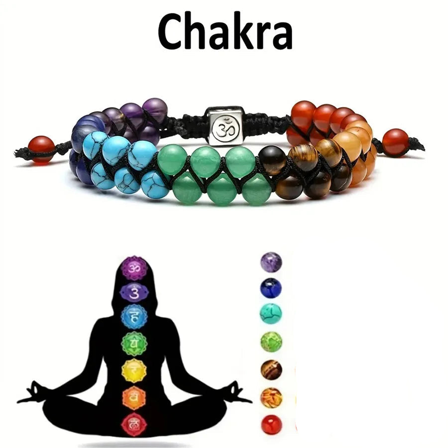 Pulseira com 7 Pedras Naturais de Yoga - Cristal e Pedra Bruta, Feita à Mão - Chacras - Reiki