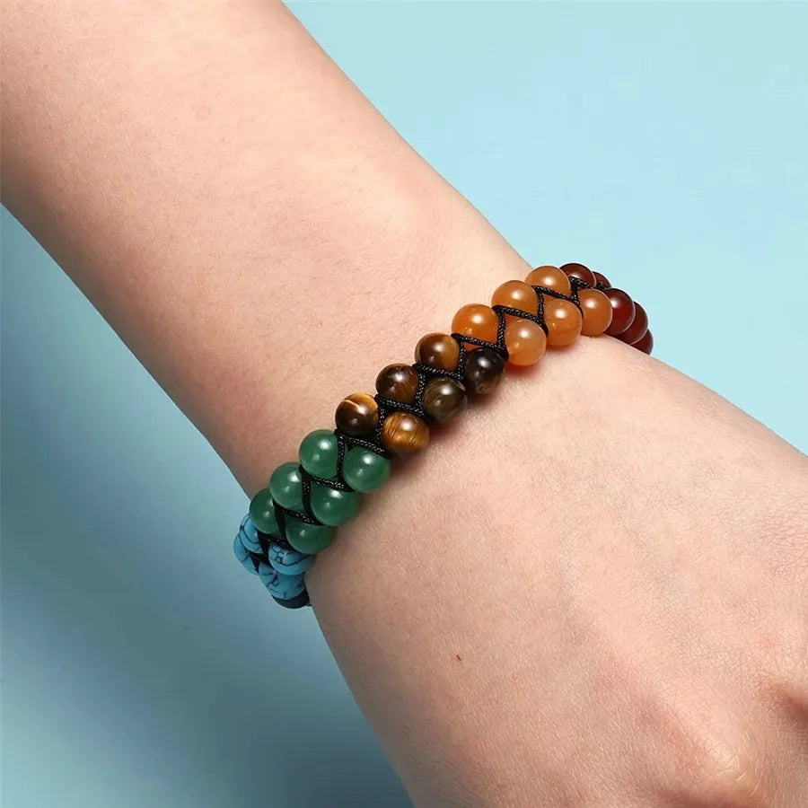 Pulseira com 7 Pedras Naturais de Yoga - Cristal e Pedra Bruta, Feita à Mão - Chacras - Reiki