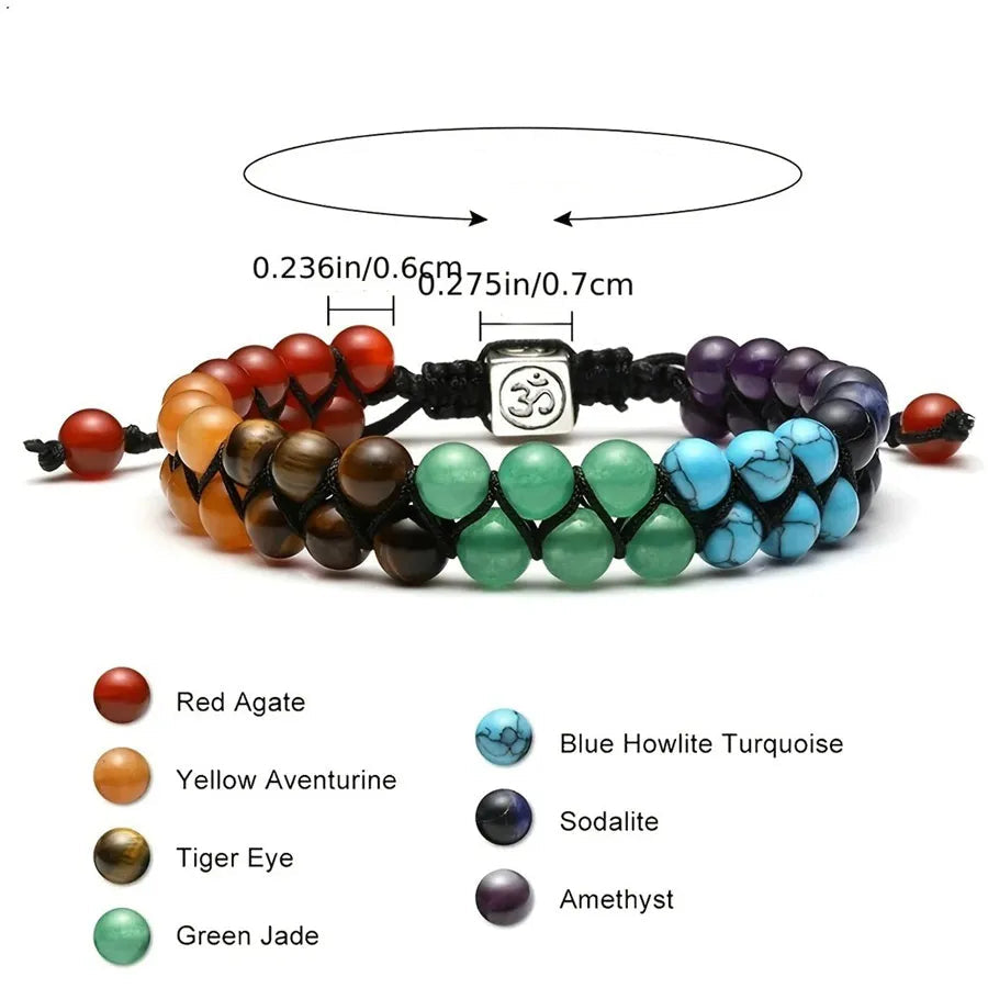Pulseira com 7 Pedras Naturais de Yoga - Cristal e Pedra Bruta, Feita à Mão - Chacras - Reiki