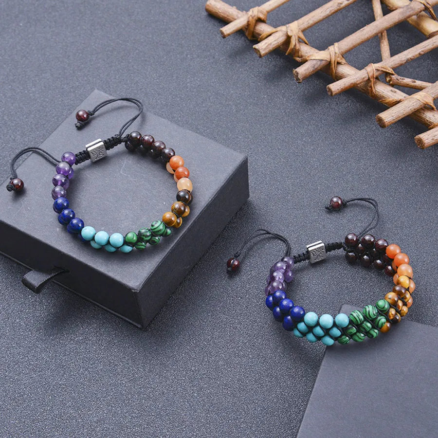 Pulseira com 7 Pedras Naturais de Yoga - Cristal e Pedra Bruta, Feita à Mão - Chacras - Reiki