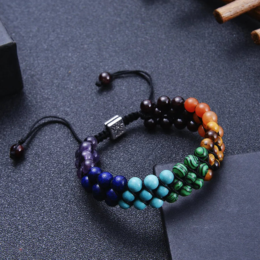 Pulseira com 7 Pedras Naturais de Yoga - Cristal e Pedra Bruta, Feita à Mão - Chacras - Reiki