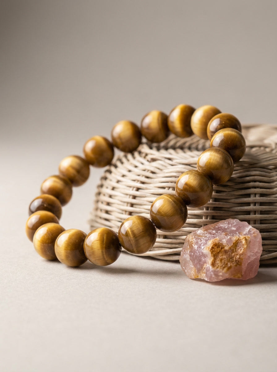 Pulseira de Olho de Tigre Natural – Pedra de Proteção, Coragem e Prosperidade | Semi Joia Energética Ajustável | Harmonia Plena