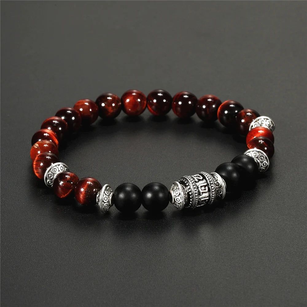 Pulseira de Pedra Natural com Mantra OM MANI PADME HUM - Pulseira Masculina e Feminina, Moda e Joias - Pedras Naturais - Semi Joias