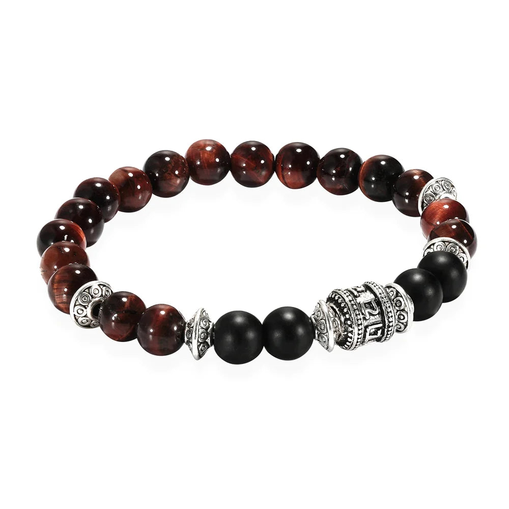 Pulseira de Pedra Natural com Mantra OM MANI PADME HUM - Pulseira Masculina e Feminina, Moda e Joias - Pedras Naturais - Semi Joias