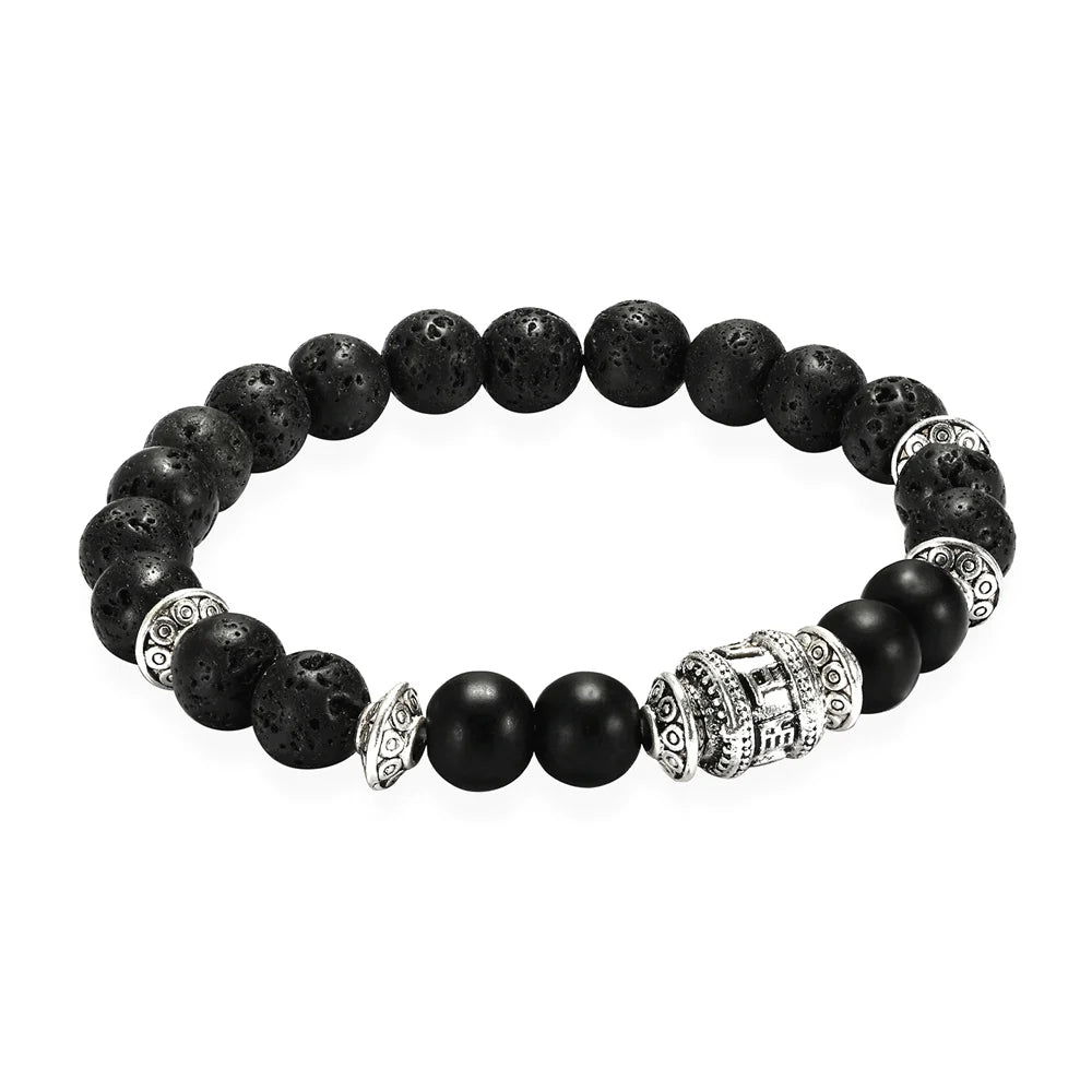 Pulseira de Pedra Natural com Mantra OM MANI PADME HUM - Pulseira Masculina e Feminina, Moda e Joias - Pedras Naturais - Semi Joias