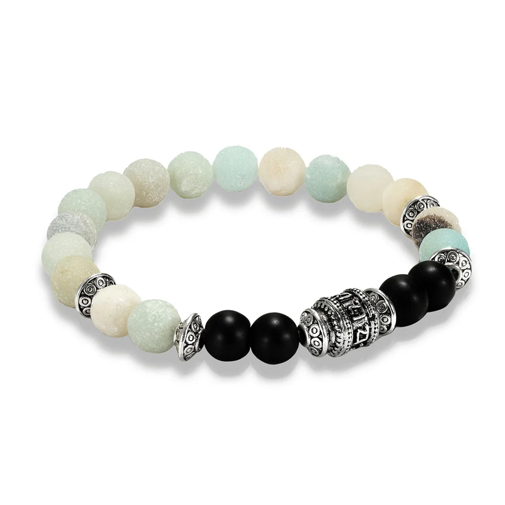 Pulseira de Pedra Natural com Mantra OM MANI PADME HUM - Pulseira Masculina e Feminina, Moda e Joias - Pedras Naturais - Semi Joias