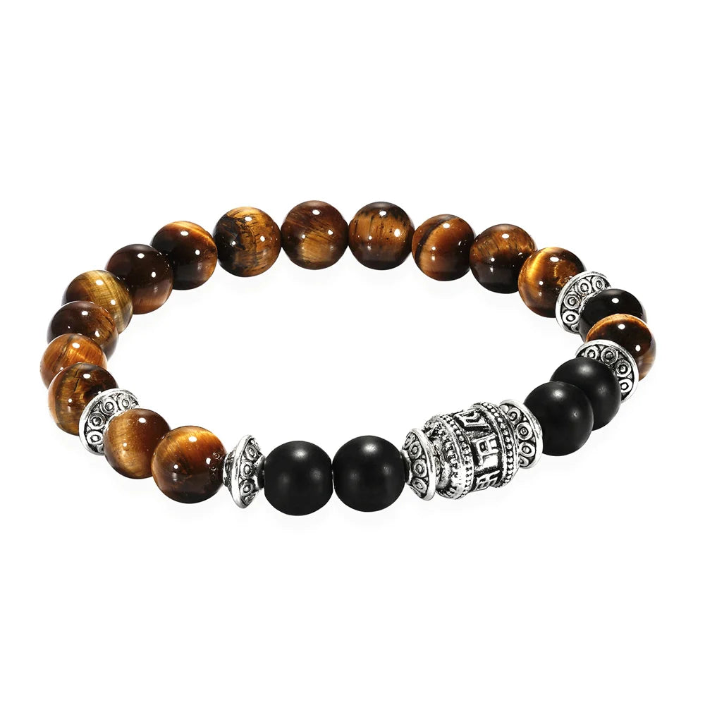 Pulseira de Pedra Natural com Mantra OM MANI PADME HUM - Pulseira Masculina e Feminina, Moda e Joias - Pedras Naturais - Semi Joias