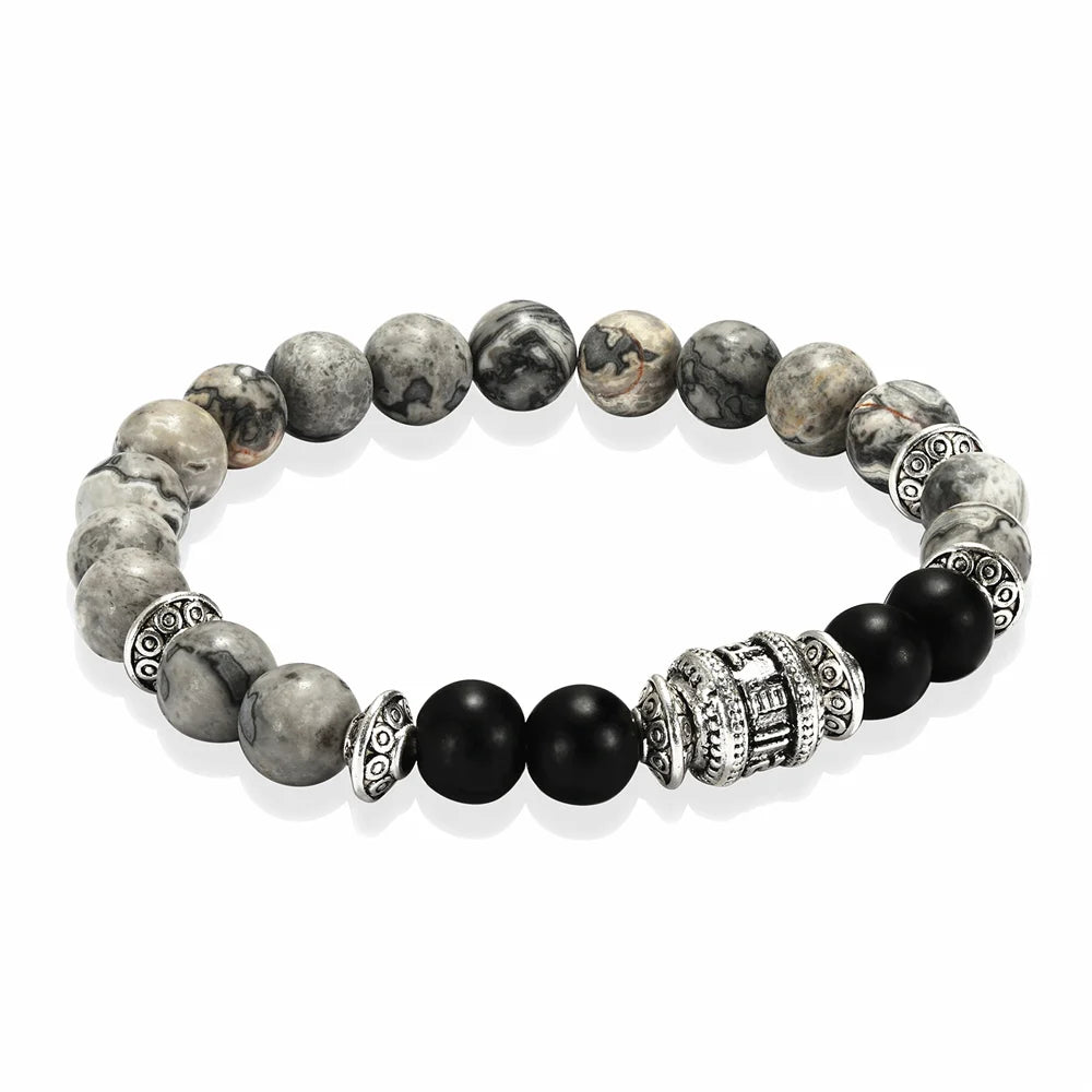 Pulseira de Pedra Natural com Mantra OM MANI PADME HUM - Pulseira Masculina e Feminina, Moda e Joias - Pedras Naturais - Semi Joias
