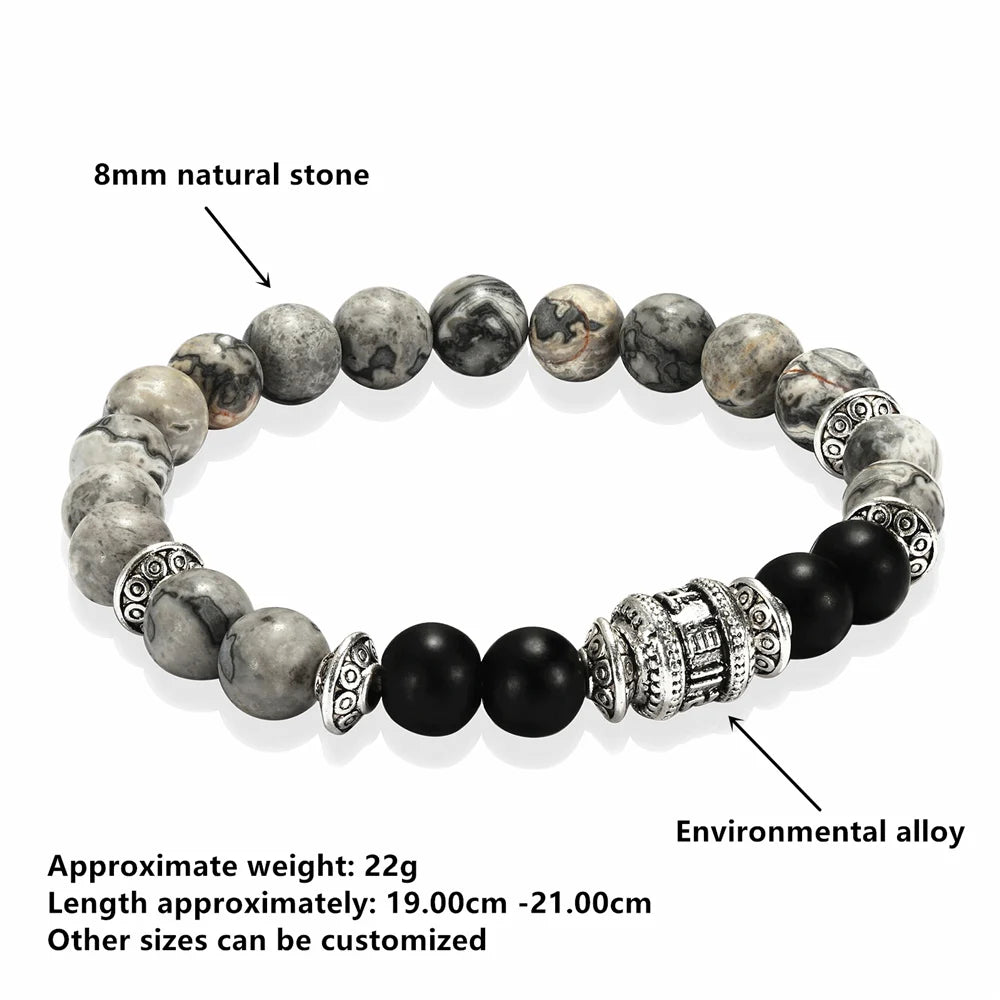 Pulseira de Pedra Natural com Mantra OM MANI PADME HUM - Pulseira Masculina e Feminina, Moda e Joias - Pedras Naturais - Semi Joias