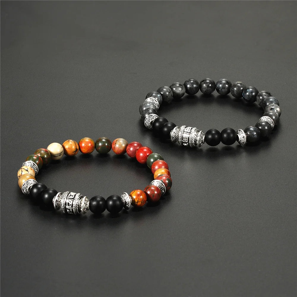 Pulseira de Pedra Natural com Mantra OM MANI PADME HUM - Pulseira Masculina e Feminina, Moda e Joias - Pedras Naturais - Semi Joias