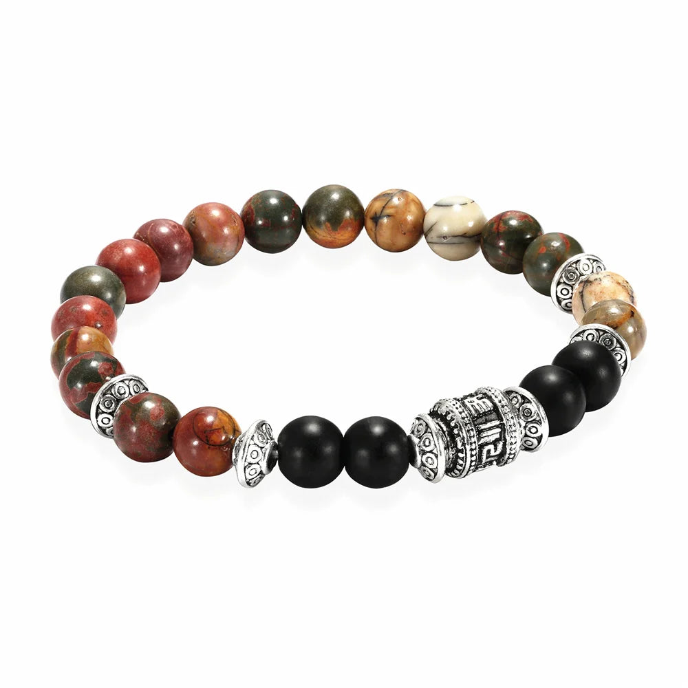 Pulseira de Pedra Natural com Mantra OM MANI PADME HUM - Pulseira Masculina e Feminina, Moda e Joias - Pedras Naturais - Semi Joias