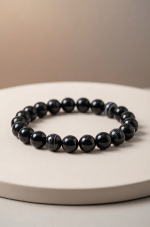 Pulseira de Ônix Natural Tipo A – Proteção, Firmeza e Equilíbrio Energético | Harmonia Plena