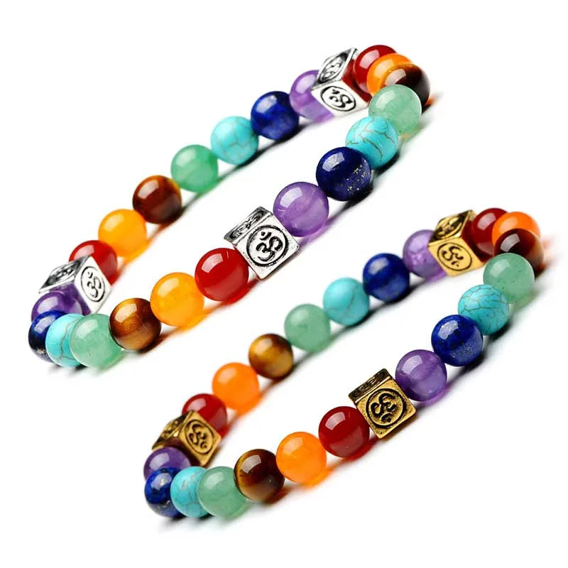 Pulseiras de Contas de Pedras Naturais - 7 Chakras - Pulseiras de Ioga e Cura Unissex - Joias de Sorte e Proteção - Semi Joias - Reiki - Cristais
