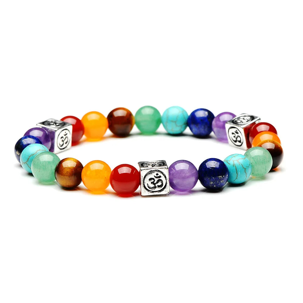 Pulseiras de Contas de Pedras Naturais - 7 Chakras - Pulseiras de Ioga e Cura Unissex - Joias de Sorte e Proteção - Semi Joias - Reiki - Cristais