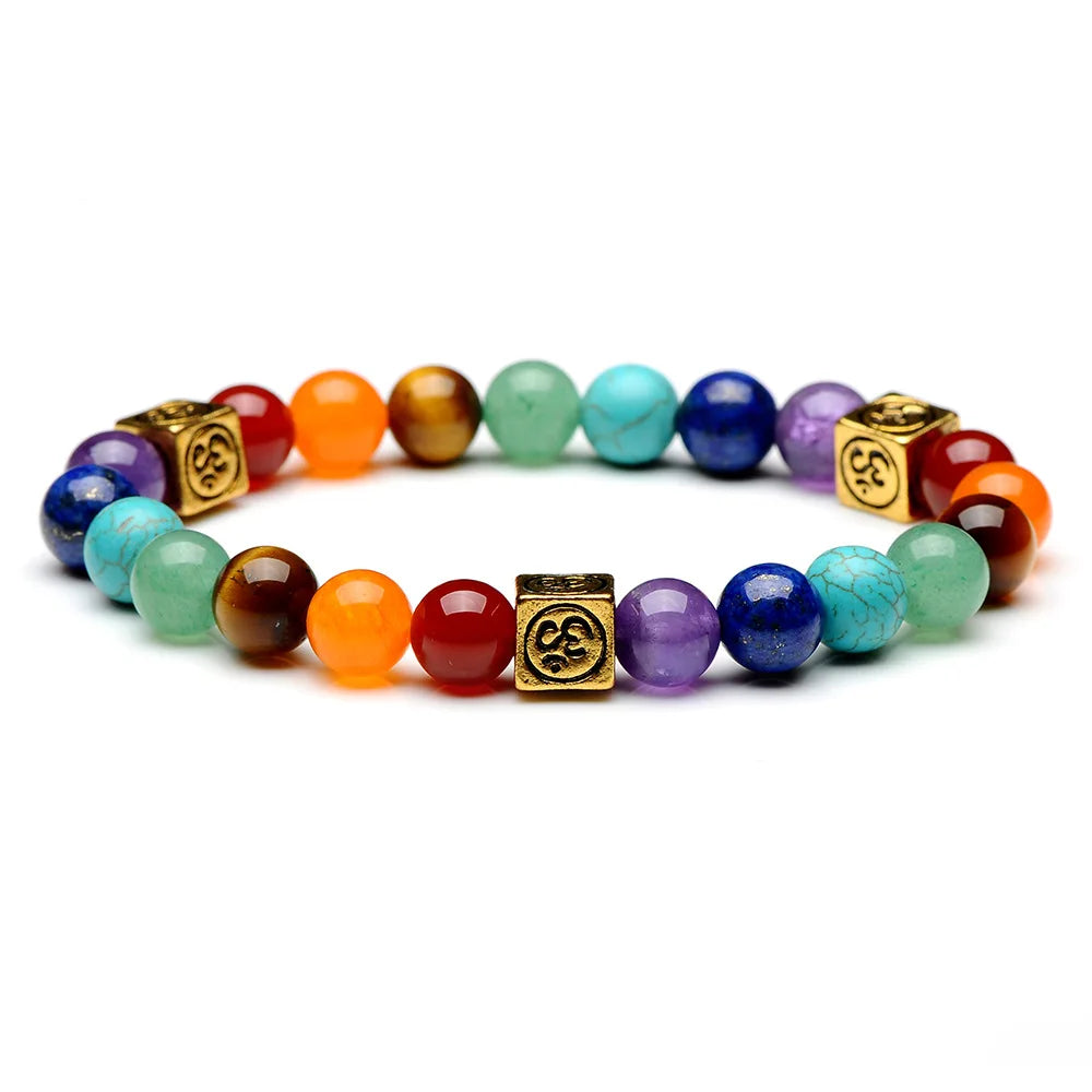 Pulseiras de Contas de Pedras Naturais - 7 Chakras - Pulseiras de Ioga e Cura Unissex - Joias de Sorte e Proteção - Semi Joias - Reiki - Cristais