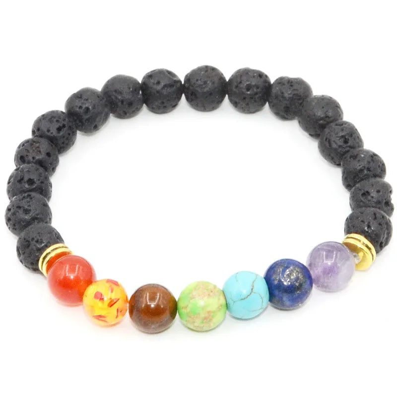 Pulseiras de Contas de Pedras Naturais - 7 Chakras - Pulseiras de Ioga e Cura Unissex - Joias de Sorte e Proteção - Semi Joias - Reiki - Cristais