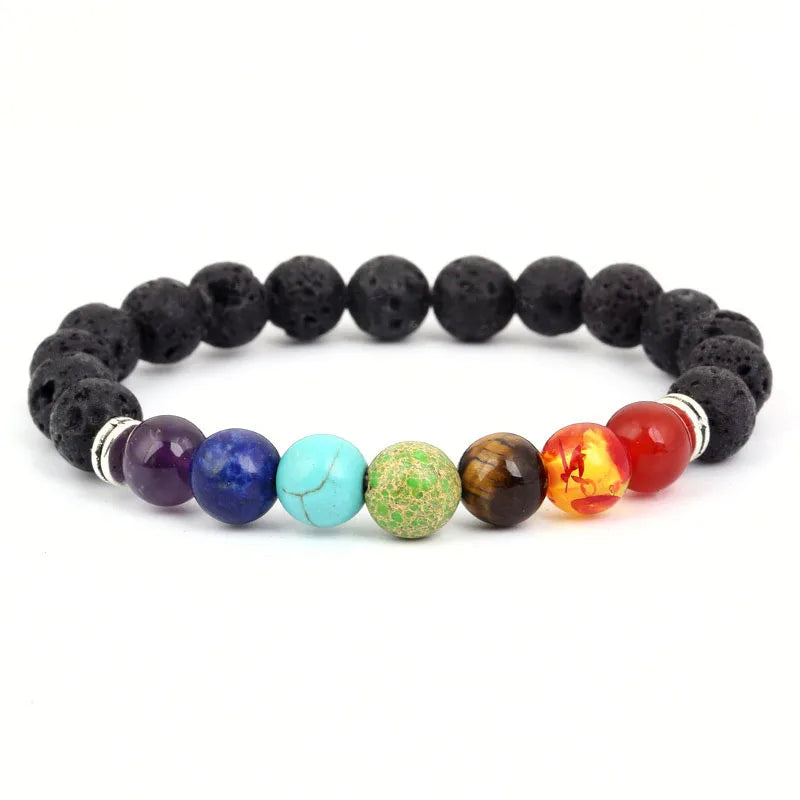 Pulseiras de Contas de Pedras Naturais - 7 Chakras - Pulseiras de Ioga e Cura Unissex - Joias de Sorte e Proteção - Semi Joias - Reiki - Cristais