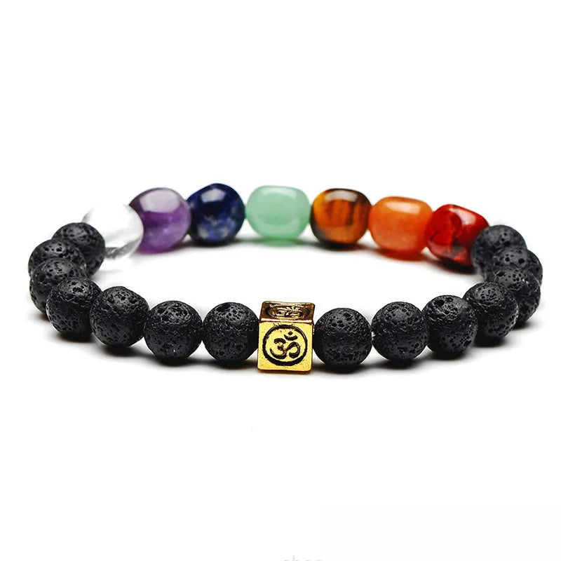 Pulseiras de Contas de Pedras Naturais - 7 Chakras - Pulseiras de Ioga e Cura Unissex - Joias de Sorte e Proteção - Semi Joias - Reiki - Cristais