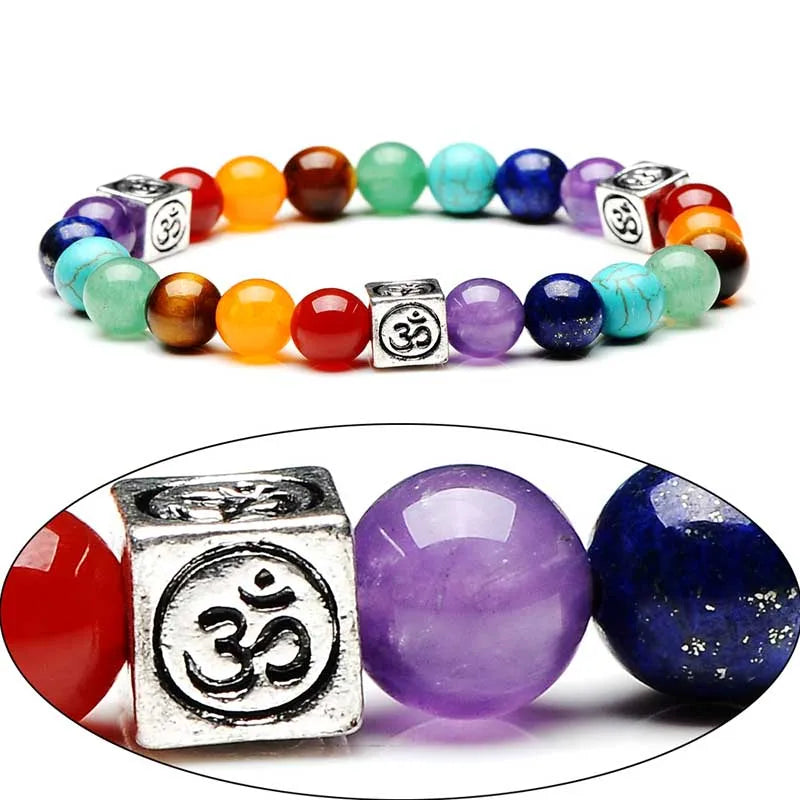 Pulseiras de Contas de Pedras Naturais - 7 Chakras - Pulseiras de Ioga e Cura Unissex - Joias de Sorte e Proteção - Semi Joias - Reiki - Cristais