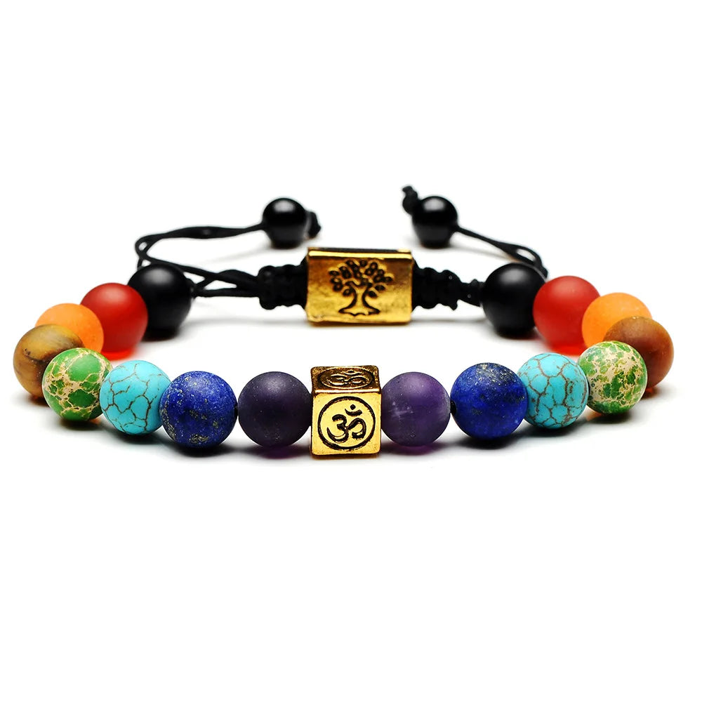 Pulseiras de Contas de Pedras Naturais - 7 Chakras - Pulseiras de Ioga e Cura Unissex - Joias de Sorte e Proteção - Semi Joias - Reiki - Cristais