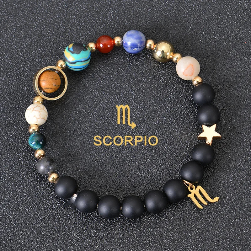 Pulseiras dos 12 Signos do Zodíaco - Pulseira Unissex (Áries, Touro, Gêmeos, Câncer, Leão, Virgem, Libra, Escorpião, Sagitário, Capricórnio, Aquário, Peixes) Pedra Natural - Signos do Zodíaco - Cristais