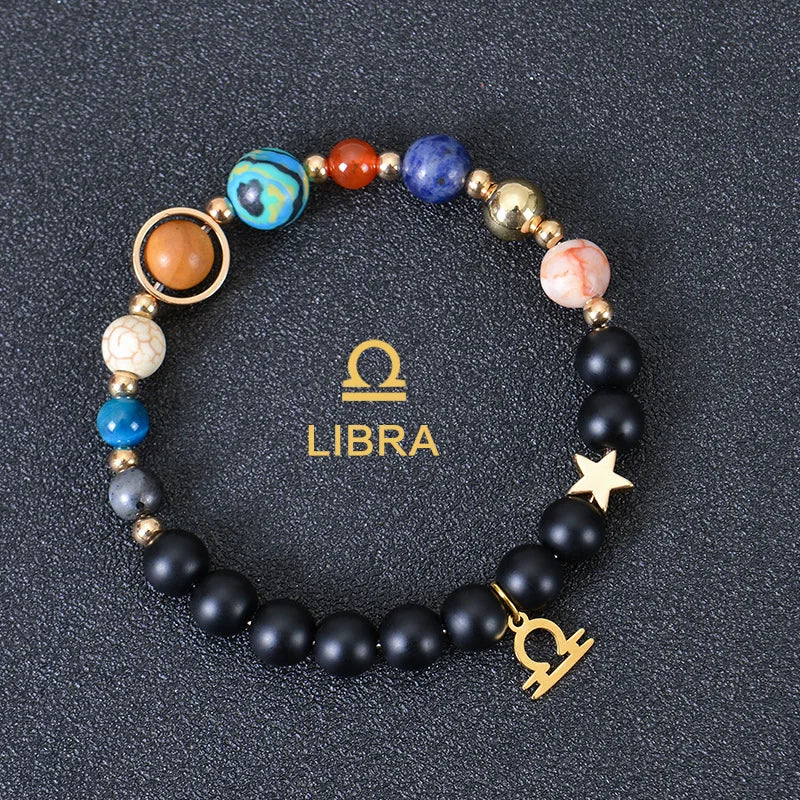Pulseiras dos 12 Signos do Zodíaco - Pulseira Unissex (Áries, Touro, Gêmeos, Câncer, Leão, Virgem, Libra, Escorpião, Sagitário, Capricórnio, Aquário, Peixes) Pedra Natural - Signos do Zodíaco - Cristais