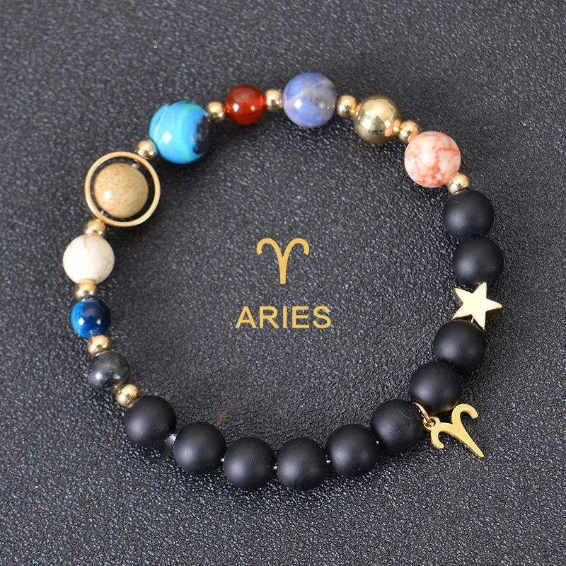Pulseiras dos 12 Signos do Zodíaco - Pulseira Unissex (Áries, Touro, Gêmeos, Câncer, Leão, Virgem, Libra, Escorpião, Sagitário, Capricórnio, Aquário, Peixes) Pedra Natural - Signos do Zodíaco - Cristais