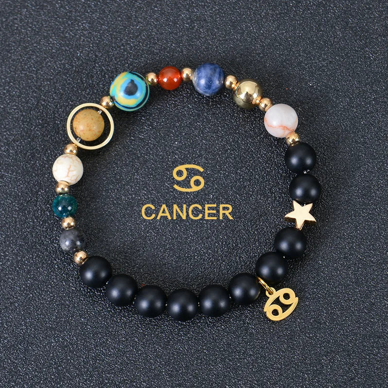 Pulseiras dos 12 Signos do Zodíaco - Pulseira Unissex (Áries, Touro, Gêmeos, Câncer, Leão, Virgem, Libra, Escorpião, Sagitário, Capricórnio, Aquário, Peixes) Pedra Natural - Signos do Zodíaco - Cristais