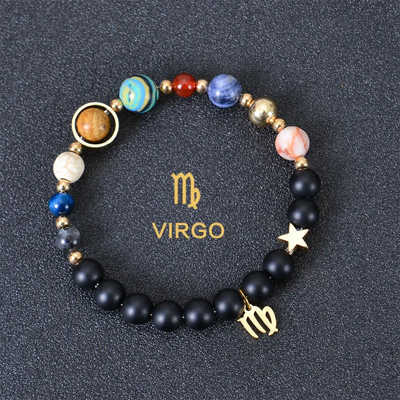 Pulseiras dos 12 Signos do Zodíaco - Pulseira Unissex (Áries, Touro, Gêmeos, Câncer, Leão, Virgem, Libra, Escorpião, Sagitário, Capricórnio, Aquário, Peixes) Pedra Natural - Signos do Zodíaco - Cristais