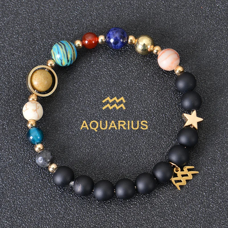 Pulseiras dos 12 Signos do Zodíaco - Pulseira Unissex (Áries, Touro, Gêmeos, Câncer, Leão, Virgem, Libra, Escorpião, Sagitário, Capricórnio, Aquário, Peixes) Pedra Natural - Signos do Zodíaco - Cristais