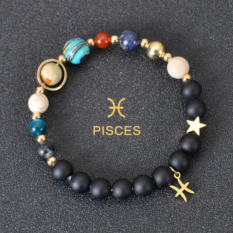 Pulseiras dos 12 Signos do Zodíaco - Pulseira Unissex (Áries, Touro, Gêmeos, Câncer, Leão, Virgem, Libra, Escorpião, Sagitário, Capricórnio, Aquário, Peixes) Pedra Natural - Signos do Zodíaco - Cristais