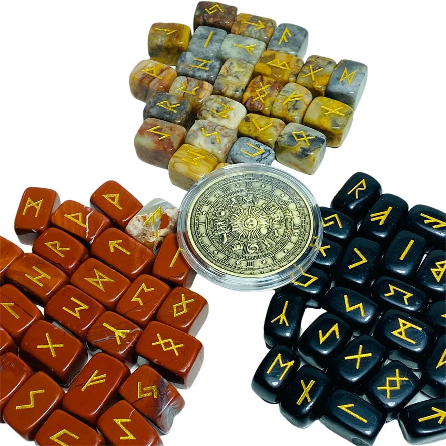 Runas 25 Peças em Obsidiana Natural - Pedras Irregulares de Adivinhação, Ágata Verde e Vermelha