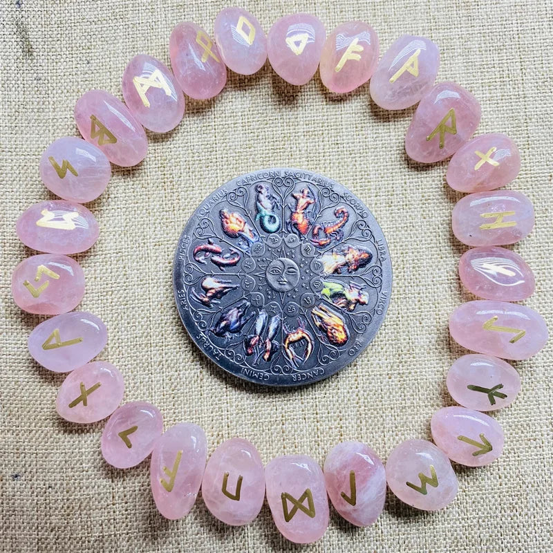 Runas Pedras Naturais de Quartzo Rosa Natural AAAA+ e Pedras Negras Irregulares - Adivinhação, Cura, Meditação, Presente e Coleção
