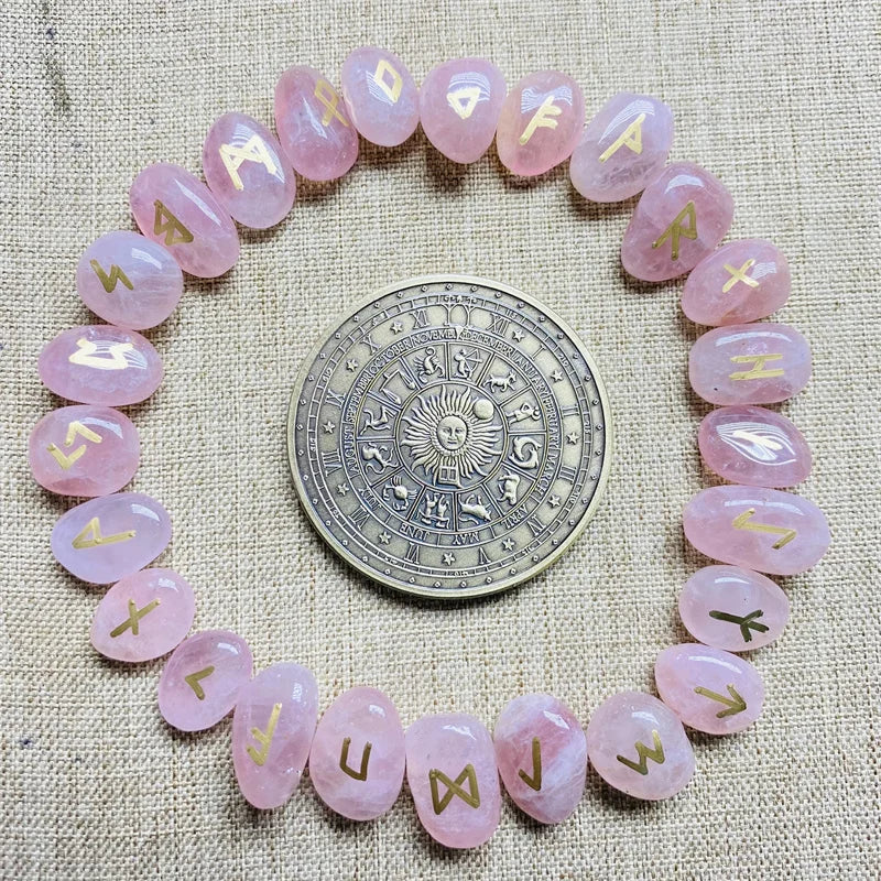 Runas Pedras Naturais de Quartzo Rosa Natural AAAA+ e Pedras Negras Irregulares - Adivinhação, Cura, Meditação, Presente e Coleção