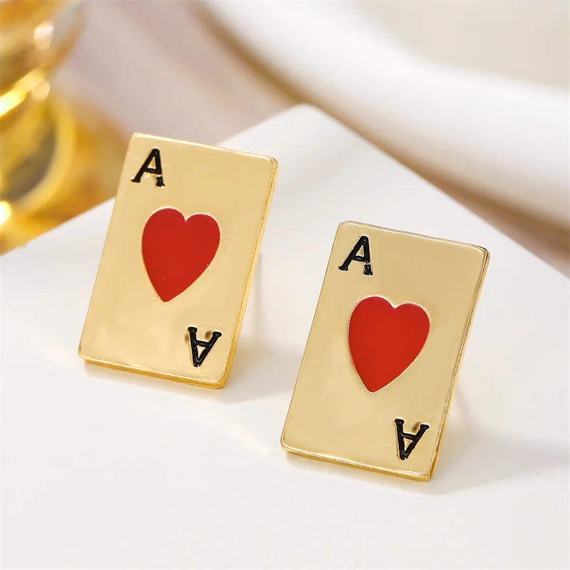 Semi Joias Brincos Aço Inox Esmaltado Cartas de Baralho de Pôquer Esotérico