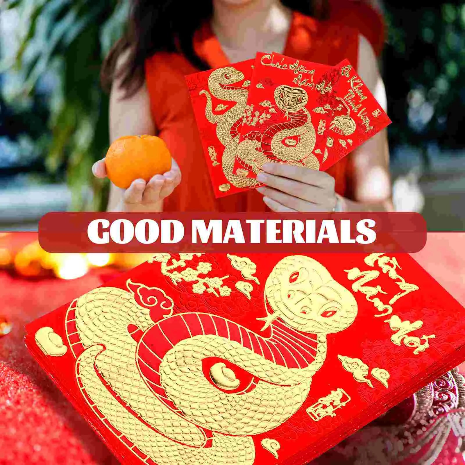 18 Envelopes Vermelhos Ano da Cobra 2025 - Festival da Primavera para Presentes e Dinheiro - Feng Shui