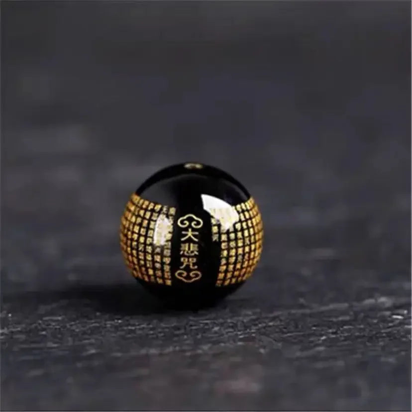 Contas Soltas de Ágata 4A com Douramento e Mantra - Budista Feng Shui