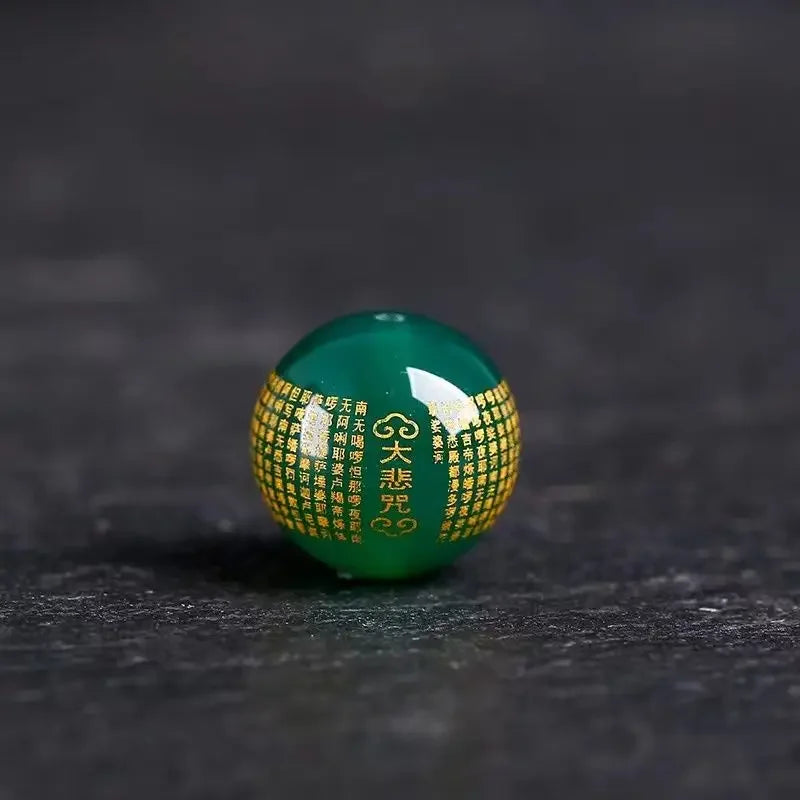 Contas Soltas de Ágata 4A com Douramento e Mantra - Budista Feng Shui