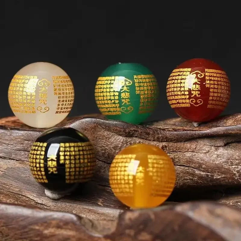 Contas Soltas de Ágata 4A com Douramento e Mantra - Budista Feng Shui