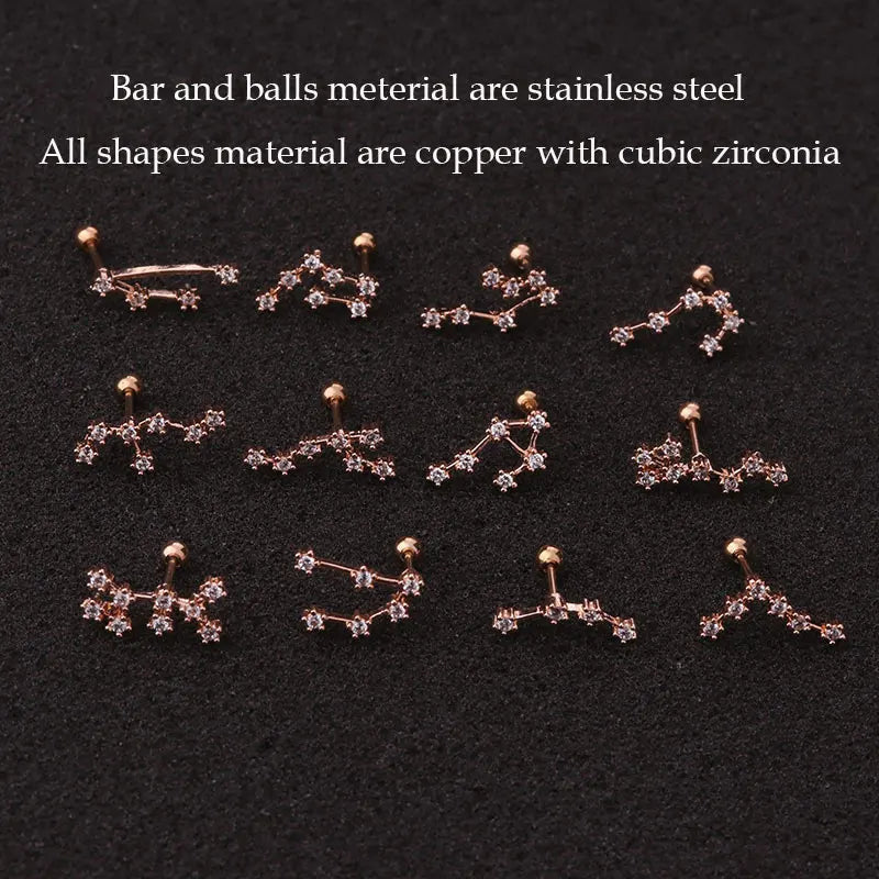 Twelve Constellations Ear Helix Piercing For Women Stainless Steel Cartilage Helix Lobe Piercing Earrings Girl Friendship Gift