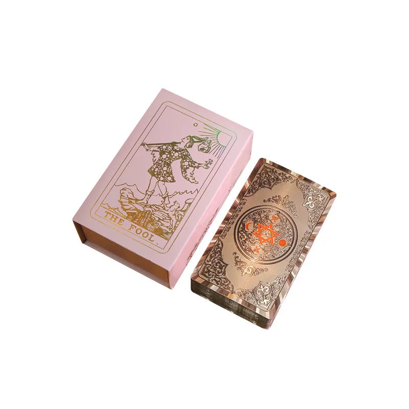 Tarô com Folha Dourada - Tarô Rosa Dourado em Plástico PET à Prova D'Água com Manual de Instruções - Tarot