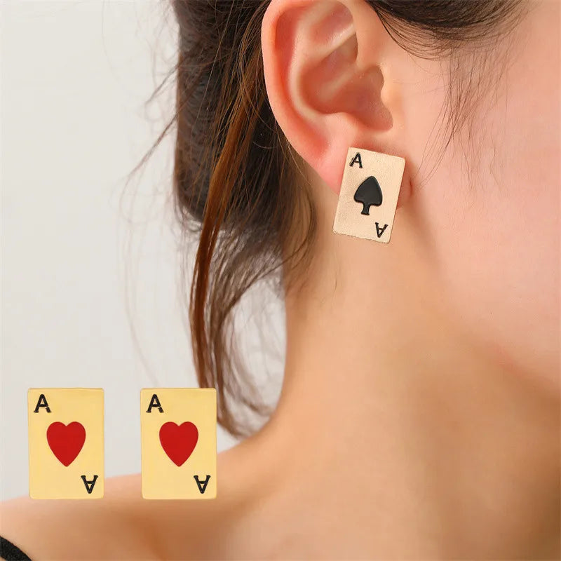 Semi Joias Brincos Aço Inox Esmaltado Cartas de Baralho de Pôquer Esotérico