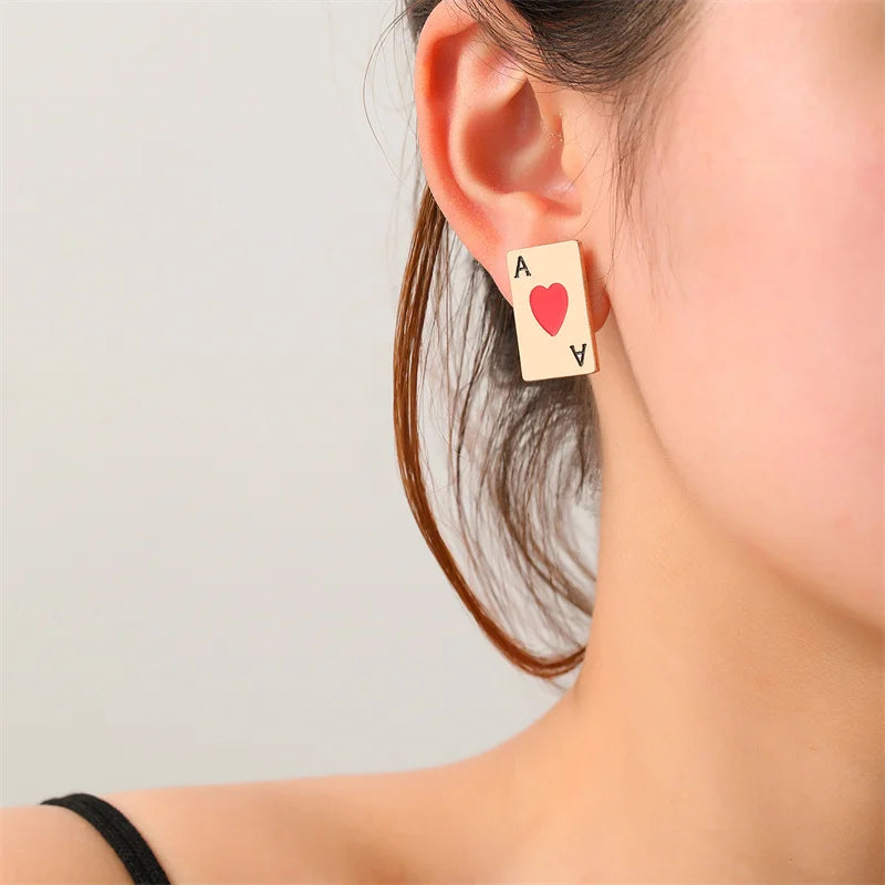 Semi Joias Brincos Aço Inox Esmaltado Cartas de Baralho de Pôquer Esotérico
