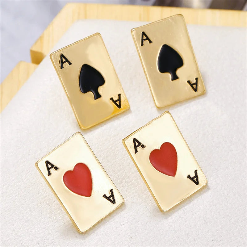Semi Joias Brincos Aço Inox Esmaltado Cartas de Baralho de Pôquer Esotérico