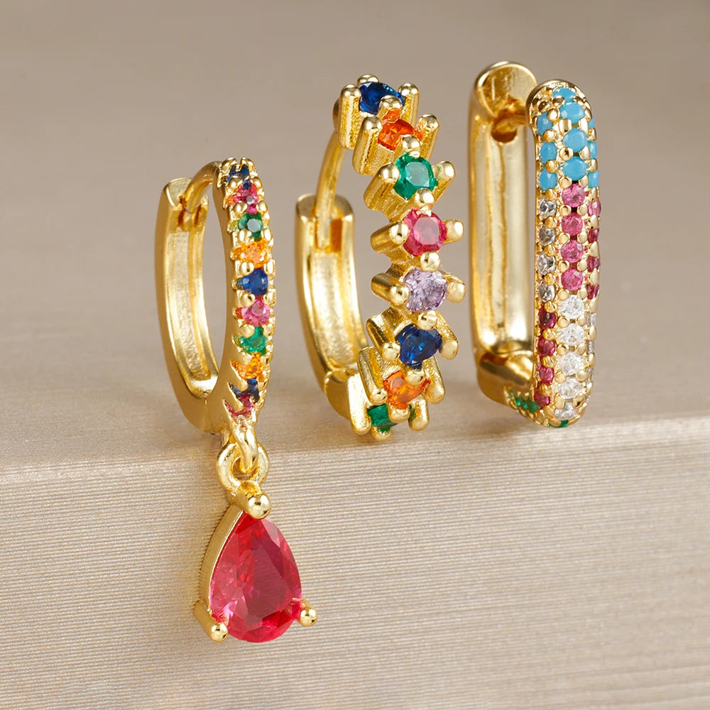 Semi Joias Conjunto de 3 brincos Femininos Cristal de Zircônia Cúbica