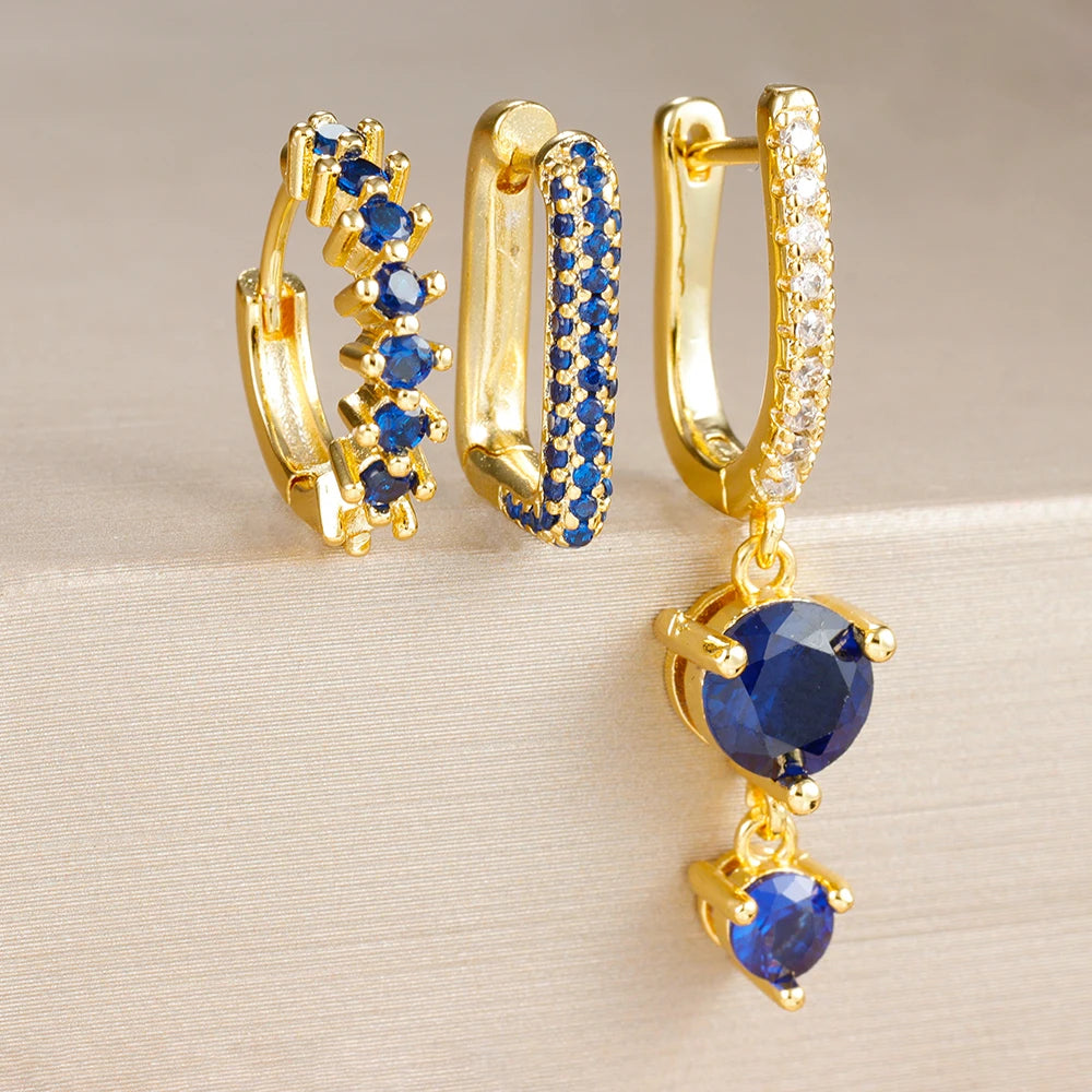 Semi Joias Conjunto de 3 brincos Femininos Cristal de Zircônia Cúbica