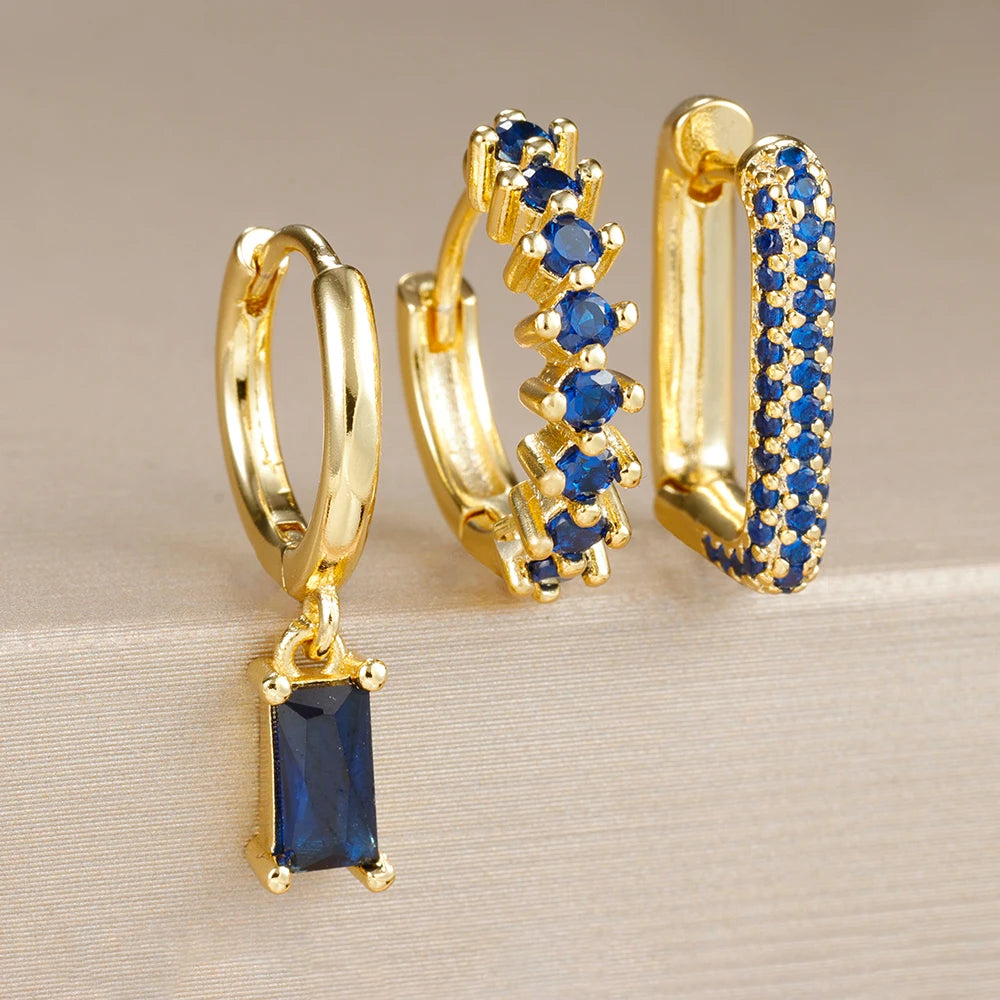 Semi Joias Conjunto de 3 brincos Femininos Cristal de Zircônia Cúbica