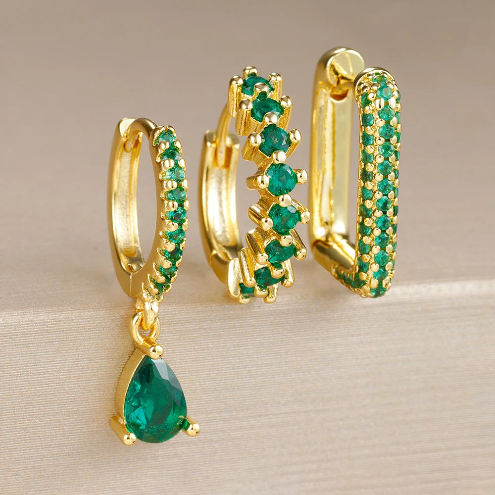 Semi Joias Conjunto de 3 brincos Femininos Cristal de Zircônia Cúbica